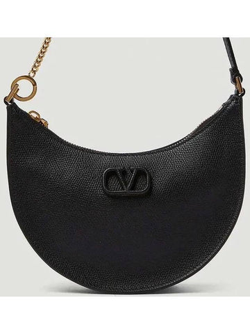 Pebble grain leather mini V logo plaque hobo shoulder bag black - VALENTINO - BALAAN 1