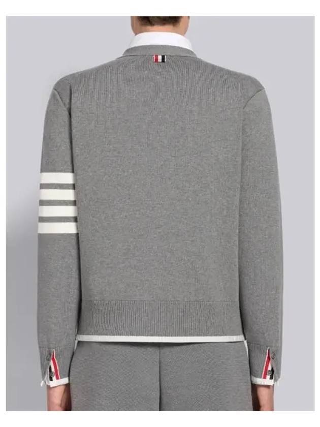 V-Neck Diagonal Armband Cardigan Grey - THOM BROWNE - BALAAN 4