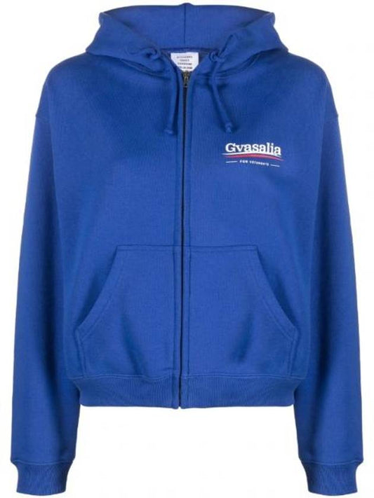 Slogan Print Zip-Up Hoodie Blue - VETEMENTS - BALAAN 1