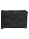 Intrecciato Weaving Zipper Clutch Bag Black - BOTTEGA VENETA - BALAAN 3