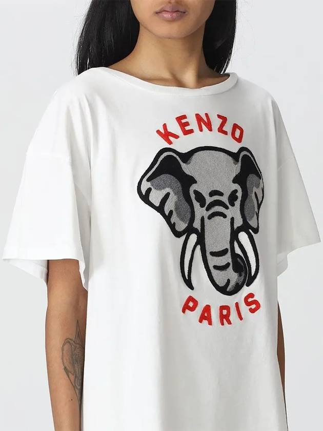 Elephant Cotton Short Sleeve T-Shirt White - KENZO - BALAAN 4