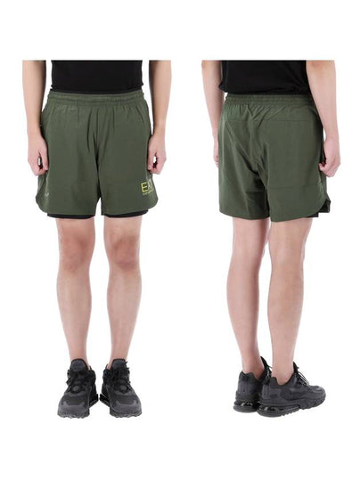 EA7 Logo Print Banding Waist Shorts Green - EMPORIO ARMANI - BALAAN 2