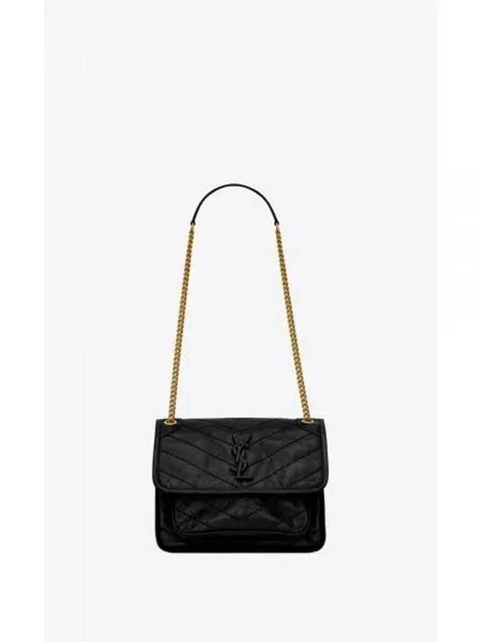 Nikki Logo Vintage Leather Shoulder Bag Black - SAINT LAURENT - BALAAN 2