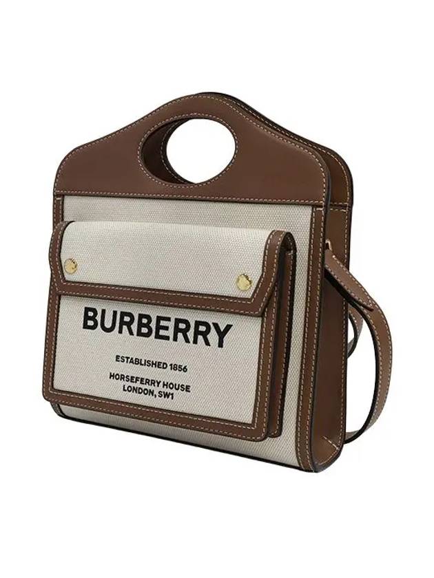 Mini Two-Tone Canvas And Leather Pocket Bag Natural Malt Brown - BURBERRY - BALAAN 4