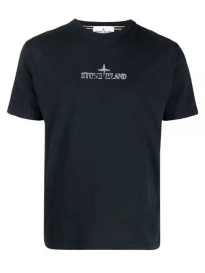 Logo Print Short Sleeve T-Shirt Navy Blue - STONE ISLAND - BALAAN 2