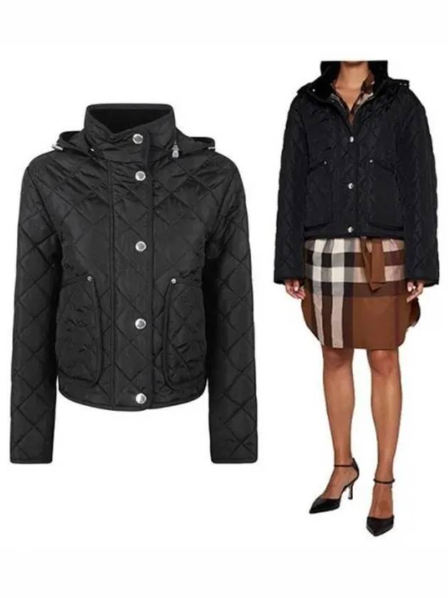 Diamond Quilted Crop Hoodie Jacket Black - BURBERRY - BALAAN 2