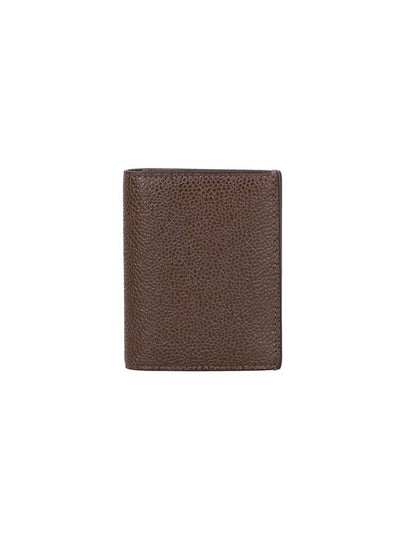 Pebble Grained Leather Double Card Wallet Dark Brown - THOM BROWNE - BALAAN 2