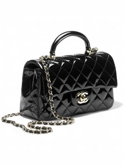 New Mini Top Handle Cross Bag Patent Black Gold AS2431 - CHANEL - BALAAN 2