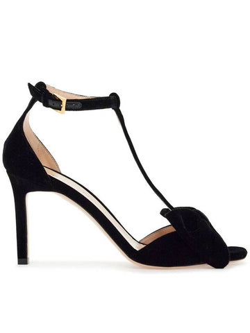 black medium heeled viscose sandals with golden buckle - TOM FORD - BALAAN 1