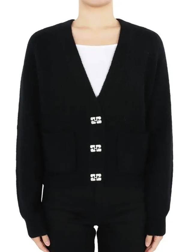 butterfly button alpaca wool cardigan black - GANNI - BALAAN 3