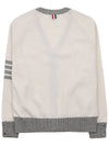 V-Neck 4-Bar Wool Cardigan White - THOM BROWNE - BALAAN 3