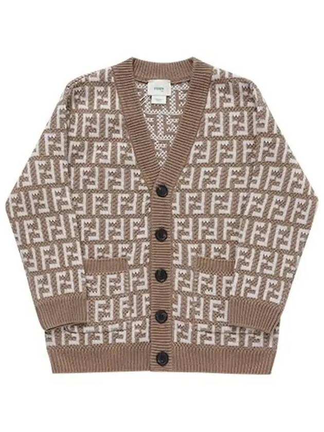 Kids FF Logo V-Neck Cardigan Brown - FENDI - BALAAN 5