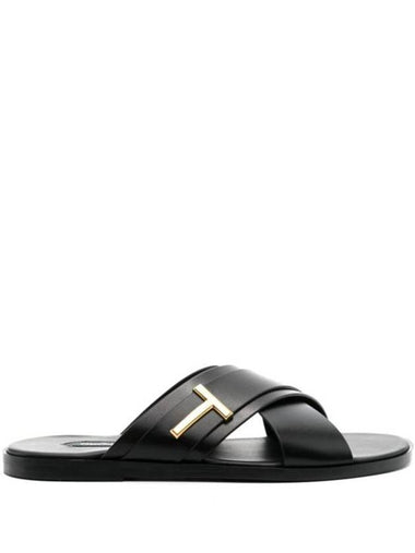 Preston Leather Mule Slippers Black - TOM FORD - BALAAN 1