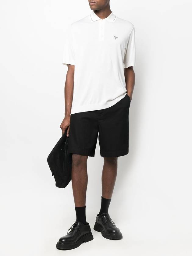 Logo Silk Short Sleeve Polo Shirt White - PRADA - BALAAN 3