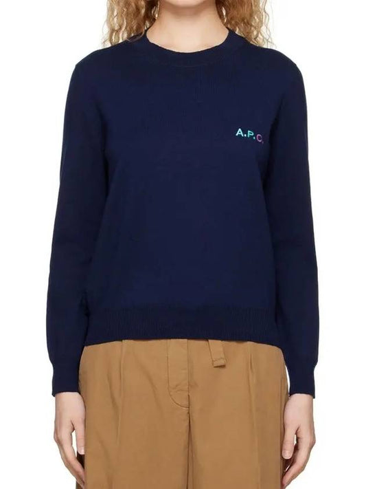 Vera Logo Embroidered Knit Top Dark Navy - A.P.C. - BALAAN.