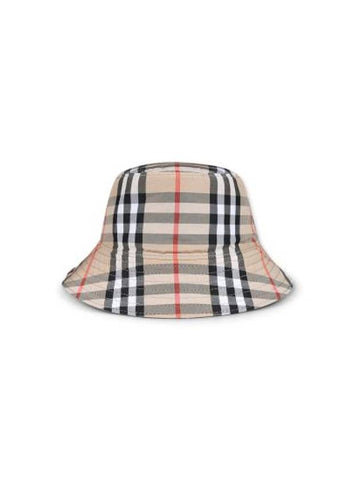 Kids Check Reversible Cotton Blend Bucket Hat Sand - BURBERRY - BALAAN 1