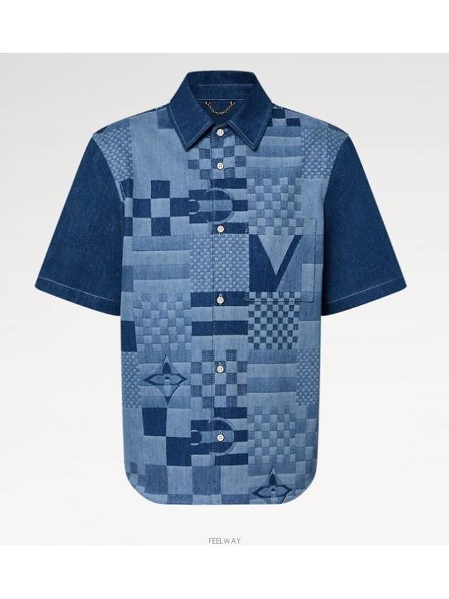 1AFVQG printed short sleeved denim shirt - LOUIS VUITTON - BALAAN 5