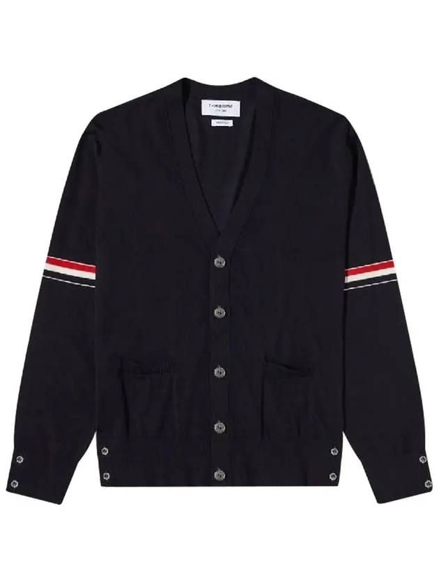 Stripe Armband Merino Wool Cardigan Navy - THOM BROWNE - BALAAN 2