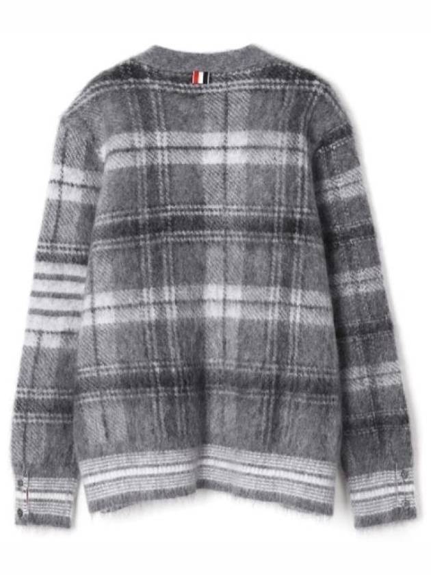 Funmix Tartan Mohair 4 Bar V-neck Cardigan Grey - THOM BROWNE - BALAAN 3