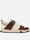 Open Skate Leather Fabric Low Top Sneakers Ivory Chocolate Brown - VALENTINO - BALAAN 4