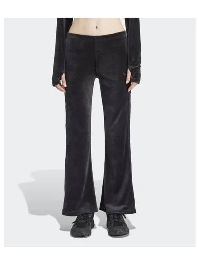 Women's Crushed Velvet Flare Straight Pants Black - ADIDAS - BALAAN 2