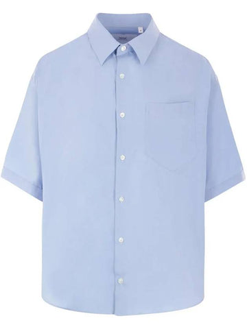 Men's Casual Classic Short Sleeve Shirt Blue Cachemire - AMI - BALAAN 1