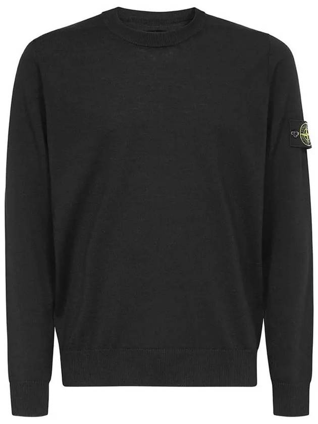 Regular Fit Crew Neck Wool Knit Top Black - STONE ISLAND - BALAAN 2