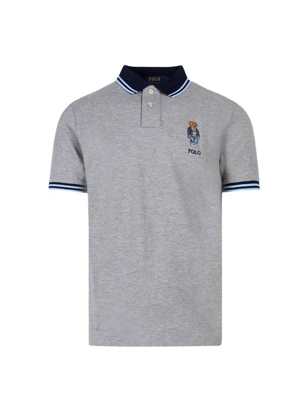 Embroidered Bear Cotton Polo Shirt Grey - POLO RALPH LAUREN - BALAAN 1