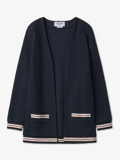 Cricket Stripe Lightweight Textured Cotton V-Neck Cardigan Navy - THOM BROWNE - BALAAN 2