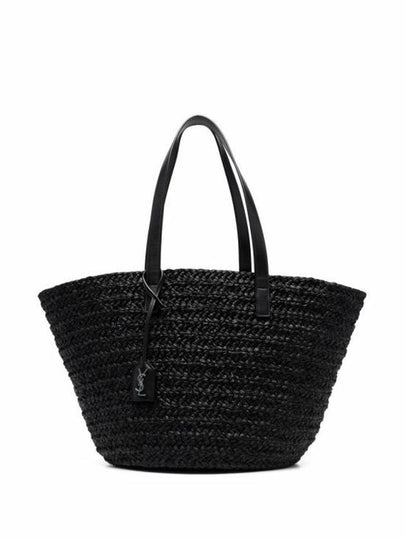 Raffia Pannier Tote Bag Black - SAINT LAURENT - BALAAN 2