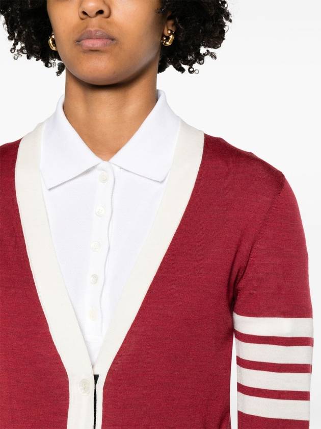 Fine Merino Wool 4 Bar Relaxed Fit Cardigan Red - THOM BROWNE - BALAAN 7