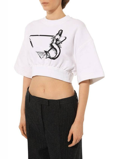 Women s printed cropped short sleeved t shirt 135709 10NA F0009 - PRADA - BALAAN 2