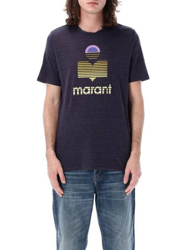 Karman Logo Linen Short Sleeve T-Shirt Navy - ISABEL MARANT - BALAAN 1