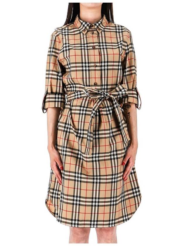 Vintage Check Stretch Cotton Tie-Waist Shirt Dress Beige - BURBERRY - BALAAN 2