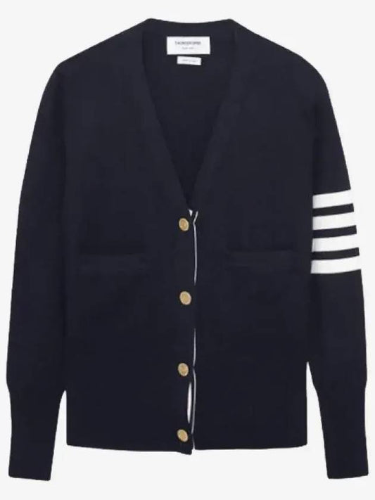 Cotton 4-Bar Milano Classic V-Neck Cardigan Navy - THOM BROWNE - BALAAN 2