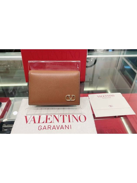 V Logo Signature Card Wallet Brown - VALENTINO - BALAAN 2