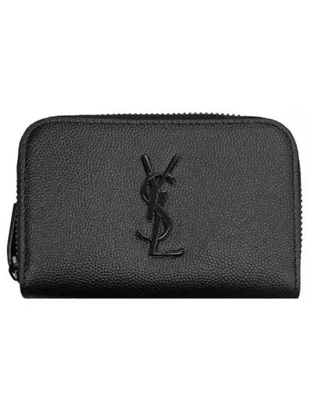 Monogram Metal Logo Zipper Card Wallet Black - SAINT LAURENT - BALAAN 2