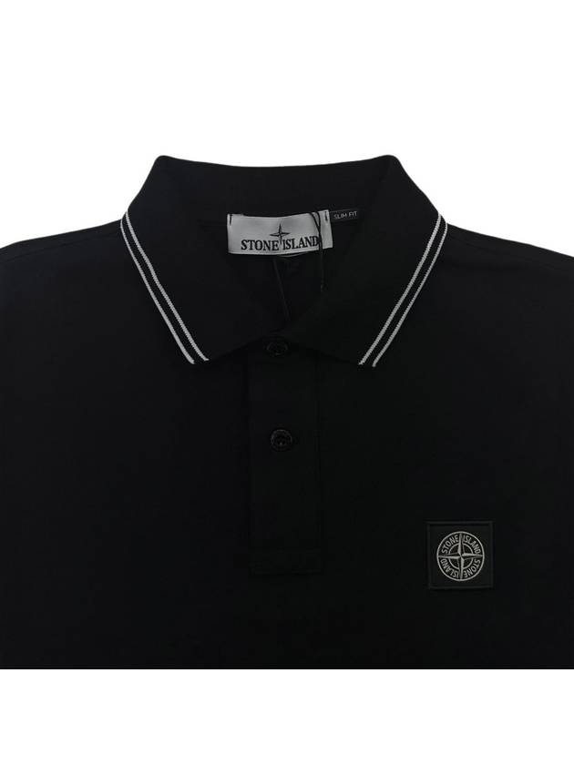 Stretch Cotton Pique Short Sleeve Polo Shirt Black - STONE ISLAND - BALAAN 4