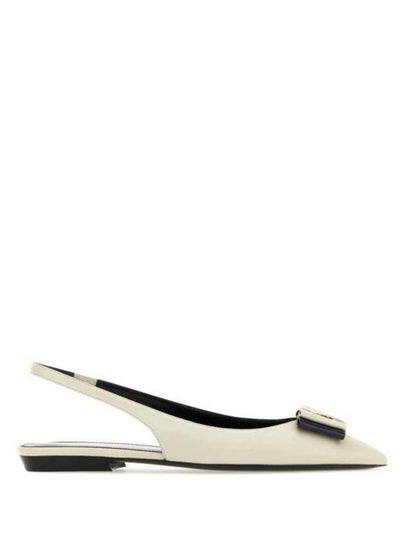 Bow Metal Logo Leather Slingback Flats Pearl - SAINT LAURENT - BALAAN 2