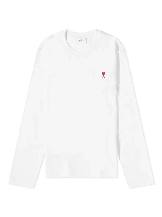 Chain Stitch Heart Logo Long Sleeve T-Shirt White - AMI - BALAAN 1