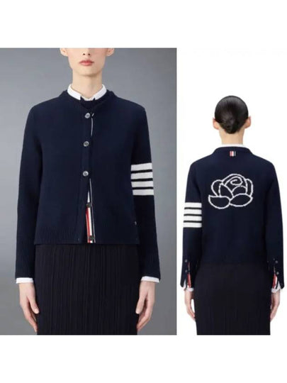 Floral Intarsia Cotton Cardigan Navy - THOM BROWNE - BALAAN 2