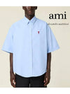 Men's Boxy Fit Embroidered Logo Short Sleeve Shirt Light Blue - AMI - BALAAN 2