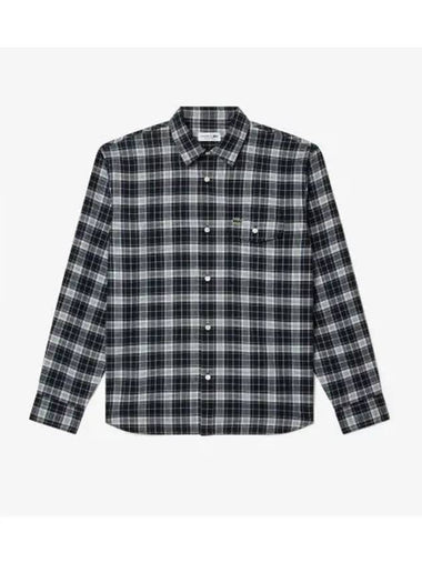 Men s Medium Check Cotton Twill Shirt Dark Blue - LACOSTE - BALAAN 1