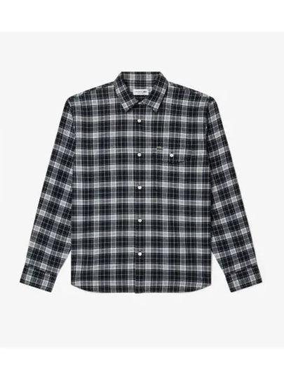 Men s Medium Check Cotton Twill Shirt Dark Blue - LACOSTE - BALAAN 1