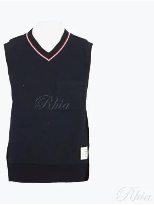 Logo Patch Ribbed Vest Navy - THOM BROWNE - BALAAN 2