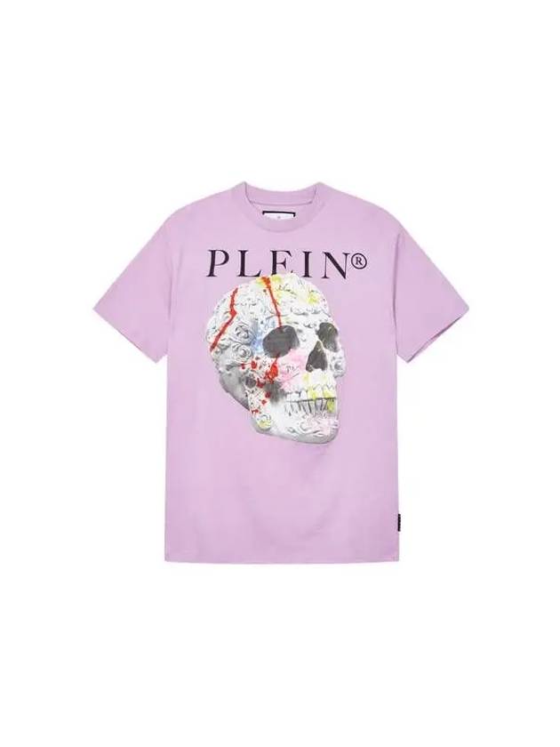 Men s Painting Skull Cotton T Shirt Light Purple - PHILIPP PLEIN - BALAAN 1