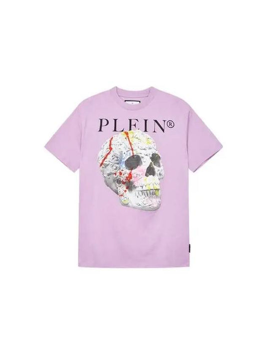 Men s Painting Skull Cotton T Shirt Light Purple - PHILIPP PLEIN - BALAAN 1