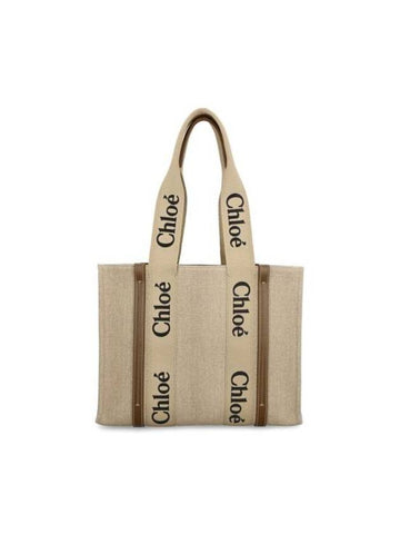 Woody Linen Medium Tote Bag Bronze Brown - CHLOE - BALAAN 1