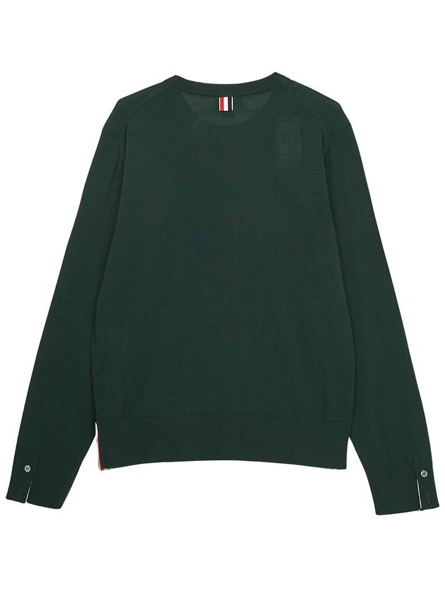 Intarsia Stitch Crew Neck Merino Wool Knit Top Green - THOM BROWNE - BALAAN 3