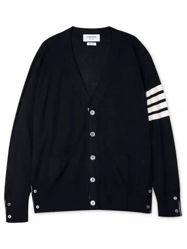 Men's Sustainable Classic Diagonal Wool Cardigan Navy - THOM BROWNE - BALAAN 2